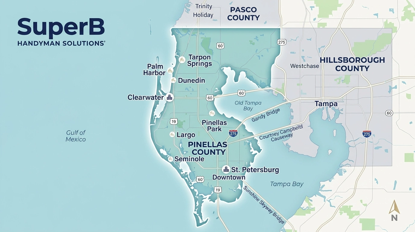 Map highlighting Pinellas County, including Clearwater and St. Petersburg, Florida